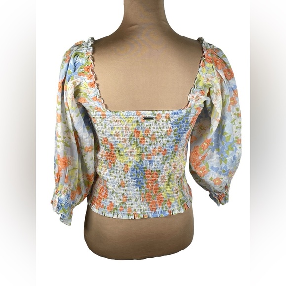 BILLABONG‎ Feeling Groovy Smocked Cropped Puff Sleeve Floral Print Top LG - Picture 4 of 15